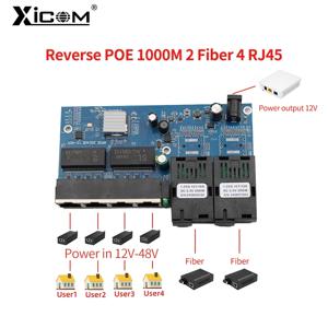 100/1000M 역방향 POE 광 미디어 컨버터 기가비트 2 파이버 포트(12-48V 4 RJ45 포트)1310/1550nm 파이버 스위치 PCBA placa metro