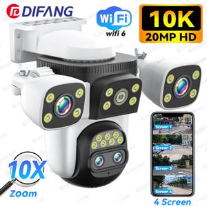 10K 보안 보호 WiFi6 카메라 야외 4 화면 20MP CCTV 외부 IP 캠 10X 줌 8K 15MP 비디오 감시 카메라