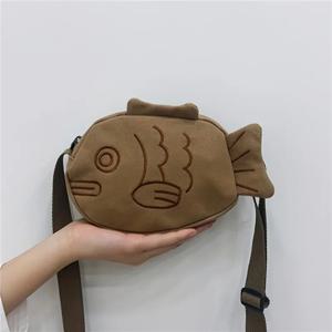 물고기 모양 캔버스 메신저 가방 패션 귀여운 자수 휴대용 지퍼가 달린 작은 지갑 핸드백 미니 크로스 바디 백