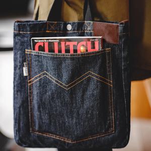 Maden Retro 14oz 데님 숄더 크로스바디 백(데님 자수 포함) 대용량 휴대용 플랫 토트 백(남성용 데일리)