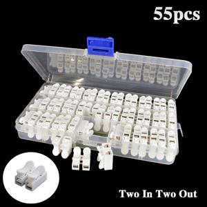BOX 55 PCS CH-2 스프링 와이어 퀵 커넥터 2p 전기 압착 단자 블록 스플 라이스 케이블 클램프 Easy Fit Led Strip