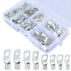 60PCS 주석 도금 구리 와이어 러그 키트, 배터리 터미널 커넥터 케이블 끝, AWG10 8 6 4 케이블에 사용되는 링 터미널