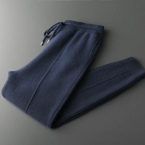 남성 캐시미어 바지 스마트 캐주얼 펜슬 바지 가을 겨울 두꺼운 부드러운 따뜻한 바지 100% 메리노 울 니트 바지 한국 스타일