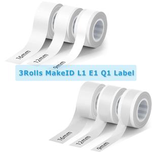 3 롤 흰색/투명 9mm 12mm 16mm MakeID L1 E1 Q1 라벨 메이커 테이프 4 미터/롤 적층 사무용 스티커