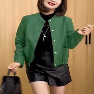한국어 스타일 짧은 PU 가죽 자켓 여성 봄 가을 새로운 상쾌한 코트 작은 사이즈 겉옷 컴팩트 통근자