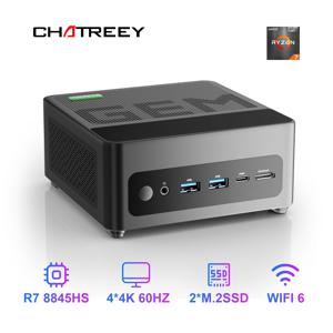 Chatreey GEM 미니 PC 게임용 데스크탑 컴퓨터, WiFi 6, 블루투스 5.2, OCuiLink, HDMI, DP, USB 4.0, R7 7840HS, 780M, R9 6900HX, 680M
