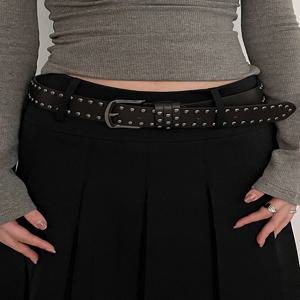 2024 새로운 벨트 여성 청바지 넥타이 숙녀 벨트 패션 개성 리벳 벨트 수석 블랙 패션