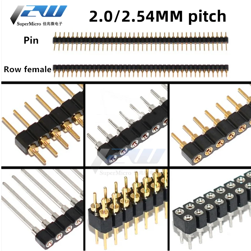 5 Pcs 둥근 구멍 핀 헤더 2.0MM/2.54MM 피치 행 암/수, 단일 행 1x40P 행 2x40P 이중 행 핀 라운드 핀 금도금