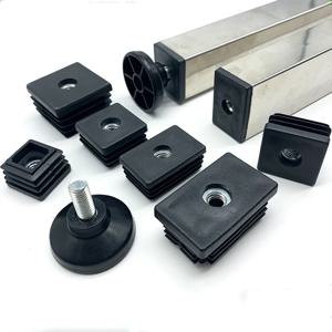 4Pcs 조정 가능한 가구 피트 및 너트가있는 사각형/직사각형 튜브 플러그 가구 용 블랙 소파 의자 테이블 레벨러 다리