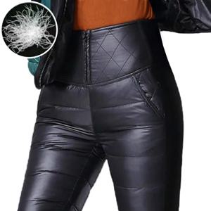 여성 블랙 슬림 두꺼운 Pantalones 겨울 따뜻한 코튼 세련된 펜슬 바지 스노우웨어 탄성 높은 허리 특대 6xl Spodnie