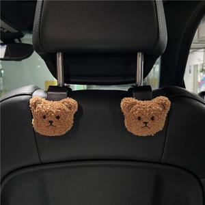 귀여운 만화 곰 카시트 백 후크 보관 차량 헤드레스트 정리함 행어, 식료품 가방 핸드백 자동차 장식, 2 개
