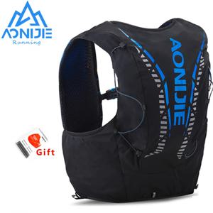 AONIJIE C962 12L 수화 배낭 고급 스킨 팩 가방 조끼 부드러운 물 방광 플라스크 전문 러닝 백 블랙