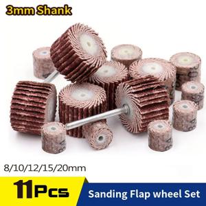 11PCS 샌딩 플랩 세트 3mm 생크 그라인딩 휠 헤드 샌더 연마 도구 Dremel 로타리 도구 용 사포 녹 제거