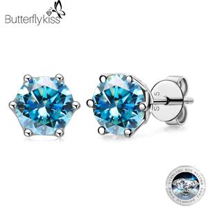 Butterflykiss 리얼 1 CT D 컬러 Moissanite 스터드 귀걸이 여성을위한 최고 품질 925 스털링 실버 스파클링 웨딩 쥬얼리