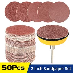 Dremel 드릴 그라인더 로타리 도구 용 1/8 인치 생크 후크 루프 백킹 플레이트 홀더가있는 50Pcs 2 인치 샌딩 디스크 샌드페이퍼 키트