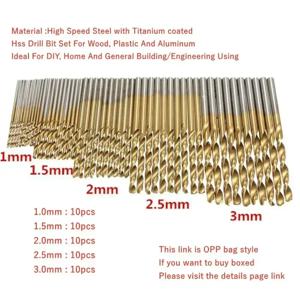 KUNLIYAOI 티타늄 코팅 세트, HSS 미니 추출기 비트, 금속 목재 알루미늄 드릴링 도구, 1/1.5mm, 2/2mm, 3mm, 100 개