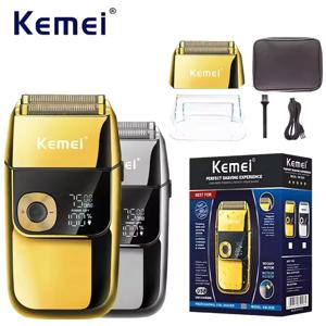 Kemei 남성용 LED 방수 전기 호일 면도기, 올 메탈 2 인 1 호일 트리머, 3 단 조절 가능
