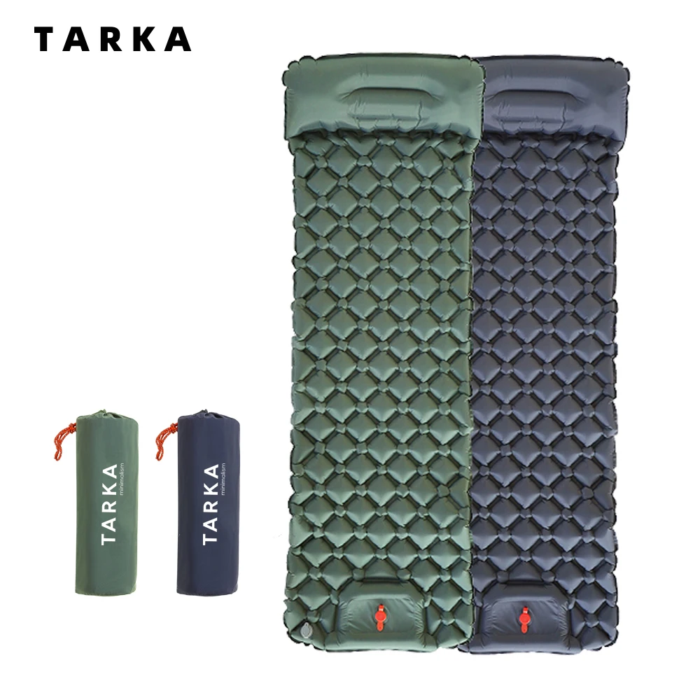TARKA 풍선 캠핑 매트 베개가있는 에어 쿠션 야외 관광 슬리핑 패드 하이킹 등산을위한 자체 팽창 매트리스