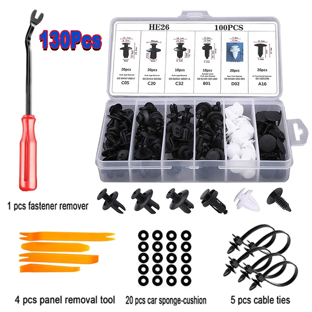 100pcs 자동 패스너 클립 키트 펜더 리벳 클립 자동차 바디 푸시 리테이너 핀 리벳 범퍼 도어 트림 패널 리테이너 자동차 클립