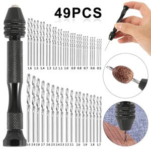 49pcs 0.2-3.4mm 핸드 드릴 세트 미니 알루미늄 핸드 드릴 비트 쥬얼리 공예 핸드 수동 드릴 목공 도구 드릴 비트 Dropship