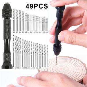 49pcs 0.2-3.4mm 핸드 드릴 세트 미니 알루미늄 핸드 드릴 비트 쥬얼리 공예 핸드 수동 드릴 목공 도구 드릴 비트 Dropship