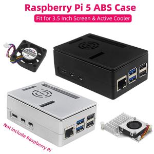Raspberry Pi 5 ABS 케이스, 블랙 실버 플라스틱 쉘 옵션 PWM 냉각 선풍기, 액티브 쿨러 지지대, 3.5 인치 스크린