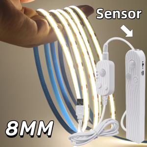 5V 디밍이 가능한 배터리 상자 USB COB LED 스트립 빛 PIR 모션 센서 320LED/M 계단 옷장 주방에 대 한 유연한 LED 테이프 리본