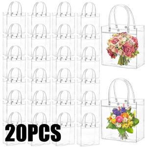 10/20Pcs 핸들 웨딩 생일 파티 사탕 선물 포장 재사용 가능한 토트 백 크리스마스 베이비 샤워와 투명 선물 가방