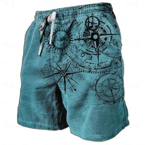 빈티지 나침반 패턴 비치 남성용 짧은 패션 트렌드 여름 3D 인쇄 수영 트렁크 느슨한 Drawstring streetwear 짧은 바지
