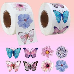 500Pcs/Roll 생생한 나비 꽃 스티커 2.5cm/1.0inch Diy 데칼 장식 선물 노트북 주전자 전화 인감 라벨을 장식하는 데 사용
