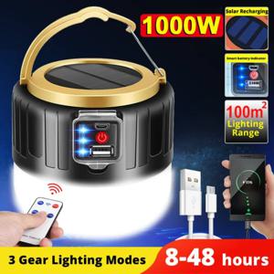 1000W 야외 태양 LED 캠핑 라이트 USB 충전식 텐트 램프 바베큐 하이킹 야시장에 대 한 휴대용 등불 비상 조명