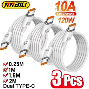 3Pcs 유니버설 120W 10A 빠른 충전기 PD 듀얼 유형 C 빠른 충전 케이블 데이터 와이어 코드 아이폰 15 16 삼성 화웨이