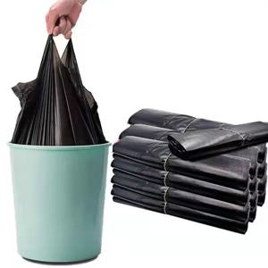 100PCS 검은 조끼 비닐 봉투 주방 거실 깨끗한 쓰레기 보관 가방 테이크 아웃 쇼핑 포장 쓰레기 핸들 가방