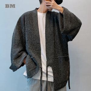 일본 streetwear 특대 카디건 남성 의류 하라주쿠 캐주얼 드롭 어깨 니트 스웨터 힙합 루스 코트 남성