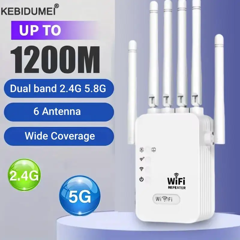 1200Mbps 무선 WiFi 리피터 2.4G 5.8G 신호 라우터 802.11N 장거리 무선 WiFi 익스텐더 증폭기 WIFI 부스터