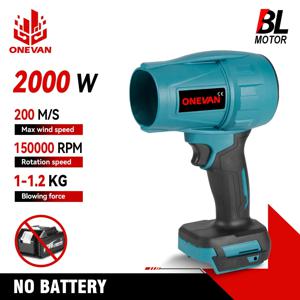 ONEVAN 2000W 브러시리스 전기 송풍기 터보 제트 팬 200 메터/초 폭력적인 자동차 건조기 21V 18V 배터리 용 눈 먼지 부는 도구