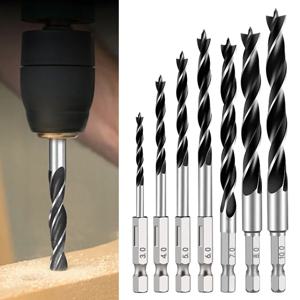 3/5/7PCS 3/4/5/6/7/8/10mm 1/4 육각 손잡이 3개의 뾰족한 목공 드릴 비트 세트 목공 구멍 리밍 전동 공구