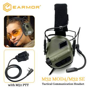 EARMOR M32 전술 헤드셋 소음 방지 헤드폰 Kenwood 용 U94 PTT 어댑터가있는 통신 슈팅 귀마개