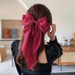 2023 새로운 여성 대형 활 머리핀 여름 쉬폰 큰 Bowknot 얼룩 활 바레트 여성 솔리드 컬러 포니 테일 클립 헤어 액세서리