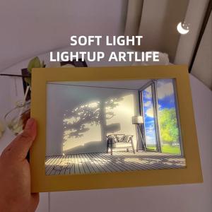 아름다운 LED 라이트 페인팅 실내 햇빛 창 나무 사진 빛 디밍 벽 아트웍 테이블 램프 홈 장식 밤 램프