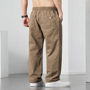 100% 코튼 스트레이트 캐주얼 바지 남성 작업 넓은 다리 갈색 긴 카고 바지 느슨한 Drawstring 스웨트 팬츠 남성