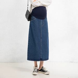 출산 드레스 출산 스커트 슬리밍 느슨한 편안한 스트레이트 임신 한 여성의 배꼽 지원 데님 힙 스커트