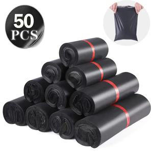 50 Pcs 검은 배송 가방 포장 택배 가방 자기 접착 인감 메일 링 가방 소규모 비즈니스 용품 봉투 보관 가방