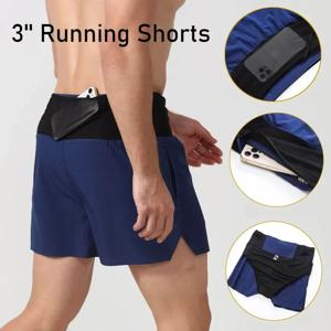 2 in 1 마라톤 트레일 러닝 압축 3'' 반바지 빠른 건조 장거리 훈련 스타킹 스포츠 남성 여름 허리 가방 포함