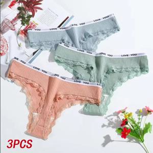 여성용 Tanga 레이스 티팬티, 로우웨이스트 섹시 란제리, 코튼 팬티, 레이드 T 백 팬츠, 여자 속옷, 여성 언더팬츠, 3 개/로트