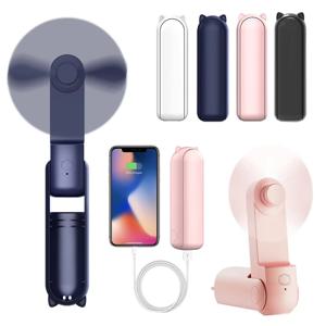 XIAOTREE 휴대용 미니 휴대용 팬 소형 포켓 팬 USB 충전식 배터리 팬 접이식 냉각 USB 핸드 팬(전원 은행 포함)