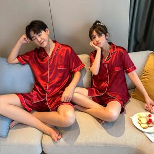 럭셔리 잠옷 정장 새틴 실크 잠옷 세트 커플 잠옷 캐주얼 가족 Pijama Lover Night Suit 남성 & 여성 플러스 사이즈 Pj 세트
