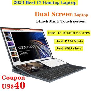 듀얼 스크린 노트북 14인치 터치 LCD 32GB/16GB/8GB RAM 2TB/1TB/512GB SSD I7 10세대 6 코어 게임용 노트북 노트북