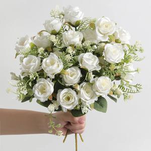 30cm 로즈 화이트 실크 꽃다발 모란 인공 꽃 5 큰 머리 4 작은 버드 웨딩 신부 홈 인테리어 인공 꽃