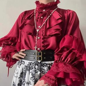 일본 카와이 소녀 달콤한 귀여운 로리타 랜턴 슬리브 셔츠 여름 Y2k 미적 레이스 패치 워크 블라우스 탑 여성 JK Loose Blusas